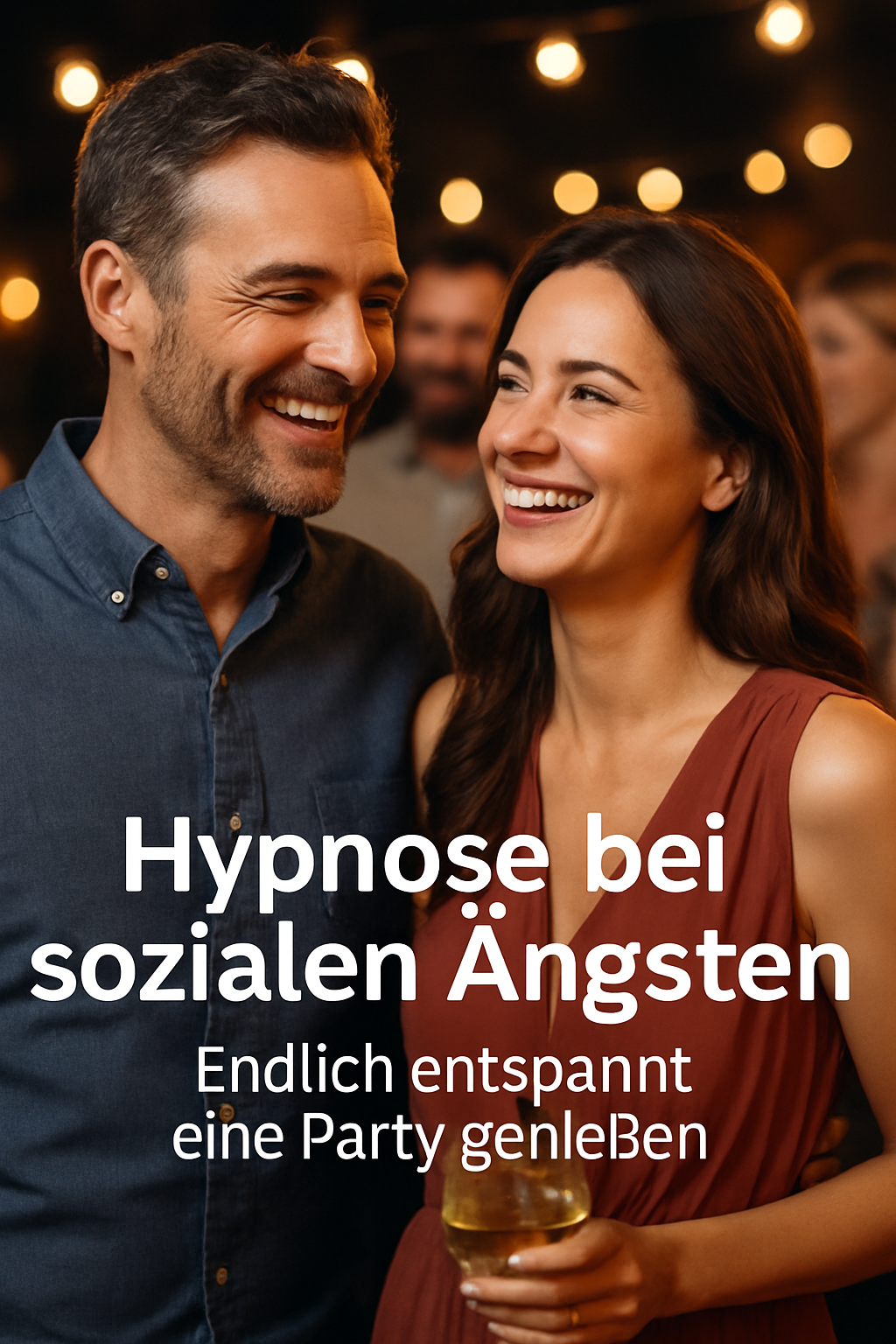 Entspannt unter Menschen – Paar lächelt auf einer Veranstaltung